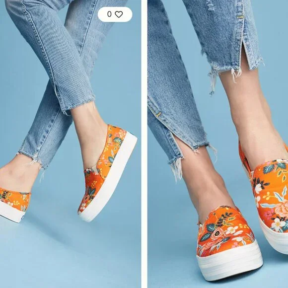 Orange Floral Keds x Rifle Paper Co. Triple Decker Sneakers - Picture 2 of 9